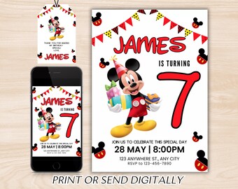 Mickey Mouse Birthday Invitation, Mickey Mouse Invitation, Mouse Invite, Cute Mickey Mouse Party Invite, Instant Download, Mickey Birthday