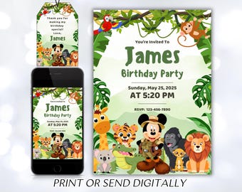 Birthday Mickey Mouse Invitation, Mickey Safari Editable Birthday Invitation, Printable Invitation, Mickey Safari birthday Invite