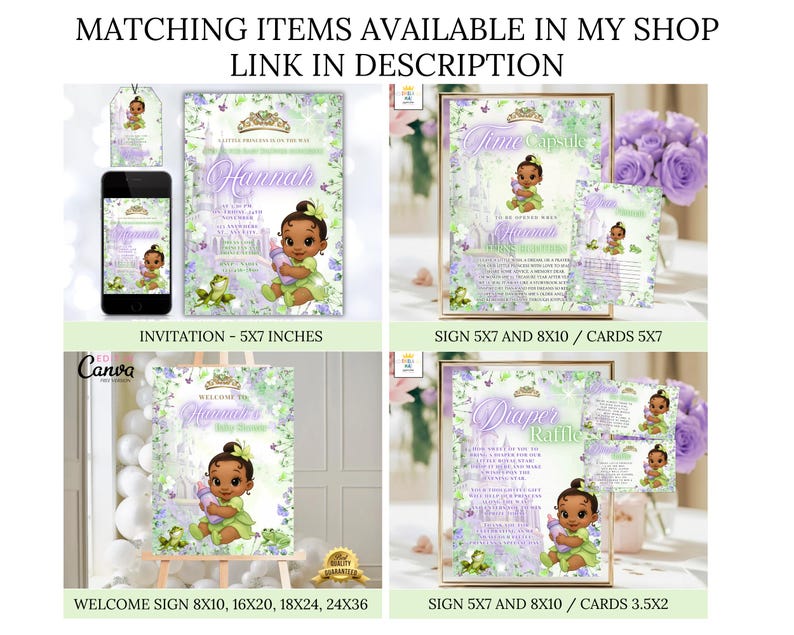 Bearbeitbares Prinzessin Baby Tiana Baby Shower Willkommensschild, Tiana Baby Shower, Baby Tiana Babyparty Willkommensschild, Baby Tiana willkommen Bild 9