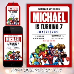 Superhero Birthday Invitation, Boy Avengers Party Invite Decoration, Printable Editable Template, Digital Instant Download, Canva Editable