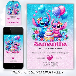 Stitch Birthday Invitation, Printable Lilo and Stitch Invitation, Kids Stitch Angel Birthday Invite, Aloha Stitch Birthday, Canva Template