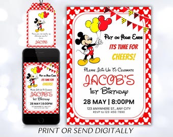 Mickey Mouse Birthday Invitation, Mickey Mouse Invitation, Mouse Invite, Cute Mickey Mouse Party Invite, Instant Download, Mickey Birthday