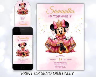 Editable Pink Minnie Mouse Birthday Invitation, Watercolor Girls Birthday Invitation, Printable Invitation, Pink Minnie Invitation