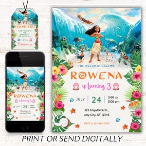 Moana Invitation, Kids Digital invitation,Moana Party Invite,For Girl Invite,Editable in Canva,Modern Birthday Template Printable