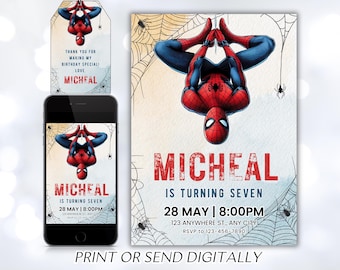 Editable Spiderman Invitation Birthday Party, Spiderman Digital Invitation, Spiderman Birthday, Editable With Canva, Instant Download