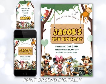 Birthday Mickey Mouse Invitation, Mickey Safari Editable Birthday Invitation, Printable Invitation, Mickey Safari birthday Invite