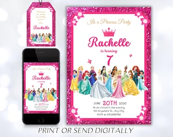 Princess Birthday Invitation Princess Invitation Princess Party Invitation Girl Princess Invitations Gold Pink EDITABLE Instant Digital