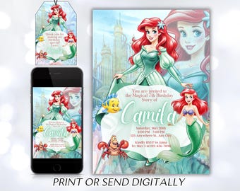 Editable Little Mermaid Ariel Birthday invitation, Little Mermaid invite party invite card, Invite Party Mermaid Princess | INSTANT DOWNLOAD
