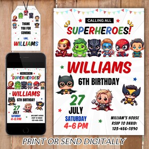 Superhero Birthday Invitation, Boy Avengers Party Invite Decoration, Printable Editable Template, Digital Instant Download, Canva Editable