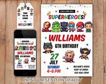 Superhero Birthday Invitation, Boy Avengers Party Invite Decoration, Printable Editable Template, Digital Instant Download, Canva Editable