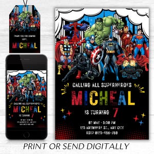 Superhero Birthday Invitation, Boy Avengers Party Invite Decoration, Printable Editable Template, Digital Instant Download, Canva Editable