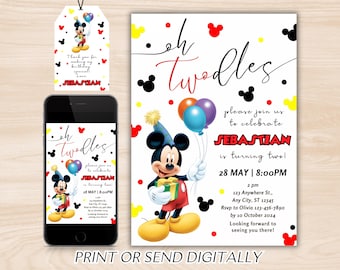 Mickey Mouse Birthday Invitation, Mickey Mouse Invitation, Mouse Invite, Cute Mickey Mouse Party Invite, Instant Download, Mickey Birthday