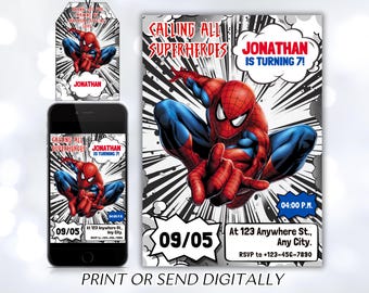 Editable Spiderman Invitation Birthday Party, Spiderman Digital Invitation, Spiderman Birthday, Editable With Canva, Instant Download
