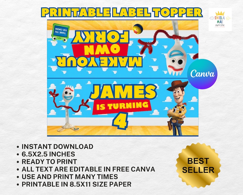 Toy Story make your own forky Label Template, Editable Toy Story Forky Craft Tag, Toy Story Forky Bag Labels, Toy Story Forky Bag Labels image 3