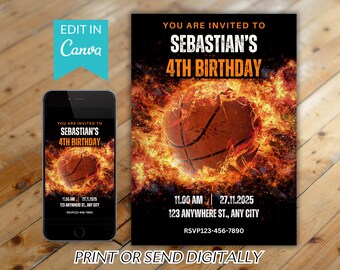 Editable Basketball Invitation Template, Basketball Birthday Invitation, Boys Girls Basketball Invite, Printable Basketball Theme Party