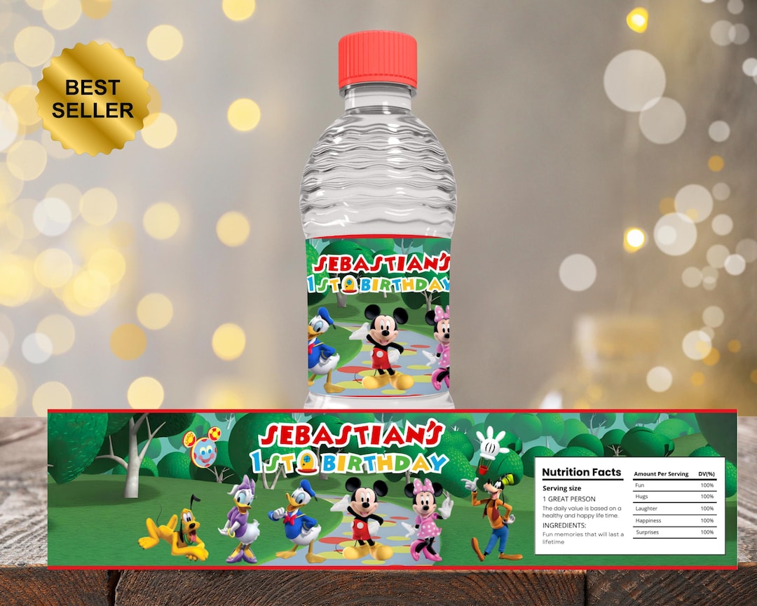 Mickey Mouse Clubhouse Birthday Water Bottle Label, Mickey Bottle