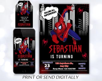 Editable Spiderman Invitation Birthday Party, Spiderman Digital Invitation, Spiderman Birthday, Editable With Canva, Instant Download