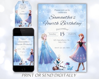 Invitación de cumpleaños de Frozen Invitación de Frozen Princesa Elsa Anna Invitación de fiesta Niña Invitación de cumpleaños de Frozen Tema EDITABLE Digital Instantáneo