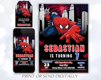 Editable Spiderman Invitation Birthday Party, Spiderman Digital Invitation, Spiderman Birthday, Editable With Canva, Instant Download