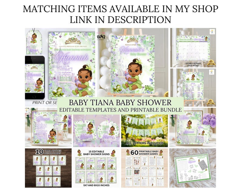 Bearbeitbares Prinzessin Baby Tiana Baby Shower Willkommensschild, Tiana Baby Shower, Baby Tiana Babyparty Willkommensschild, Baby Tiana willkommen Bild 8