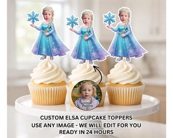 Adornos personalizados para cupcakes con la cara de Elsa, Adornos personalizados para cupcakes de Frozen, Adornos personalizados para cupcakes con la cara, Adorno para cupcakes de Frozen Elsa