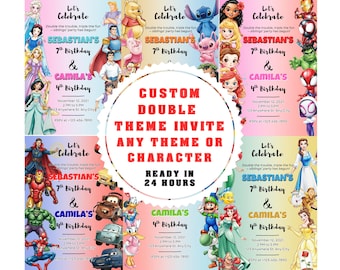 Custom Joint Birthday Invitation, Custom Sibling Invitation, Double Invitation, Joint Party Invite, 2 Theme Invitations, Double Invitation