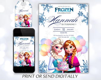 Invitación de cumpleaños de Frozen Invitación de Frozen Princesa Elsa Anna Invitación de fiesta Niña Invitación de cumpleaños de Frozen Tema EDITABLE Digital Instantáneo
