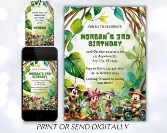 Birthday Mickey Mouse Invitation, Mickey Safari Editable Birthday Invitation, Printable Invitation, Mickey Safari birthday Invite