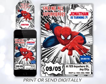 Editable Spiderman Invitation Birthday Party, Spiderman Digital Invitation, Spiderman Birthday, Editable With Canva, Instant Download