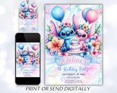 Stitch Birthday Invitation, Printable Lilo and Stitch Invitation, Kids Stitch Angel Birthday Invite, Aloha Stitch Birthday, Canva Template