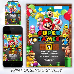 Mario Einladung, Geburtstagseinladung, bearbeitbare Einladung, Mädchen Geburtstag, Mario Bros Party, Einladung zu Videospielen, super Vorlage