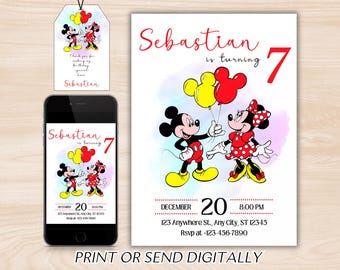 Mickey Mouse Birthday Invitation, Mickey Mouse Invitation, Mouse Invite, Cute Mickey Mouse Party Invite, Instant Download, Mickey Birthday