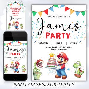 Mario Einladung, Geburtstagseinladung, bearbeitbare Einladung, Mädchen Geburtstag, Mario Bros Party, Einladung zu Videospielen, super Vorlage