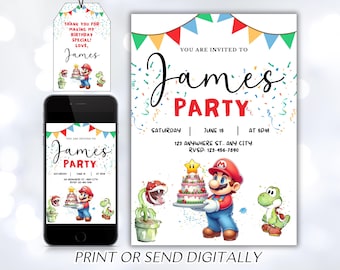 Mario invitation, Printable birthday invite, editable invitation, girl birthday, mario bros party, video game invitation, super template