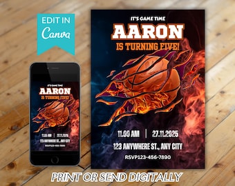 Editable Basketball Invitation Template, Basketball Birthday Invitation, Boys Girls Basketball Invite, Printable Basketball Theme Party