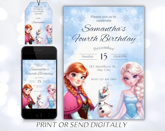Invitación de cumpleaños de Frozen Invitación de Frozen Princesa Elsa Anna Invitación de fiesta Niña Invitación de cumpleaños de Frozen Tema EDITABLE Digital Instantáneo