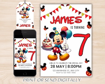 Mickey Mouse Birthday Invitation, Mickey Mouse Invitation, Mouse Invite, Cute Mickey Mouse Party Invite, Instant Download, Mickey Birthday