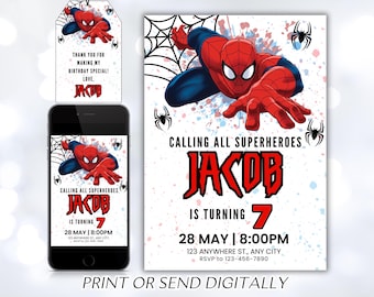 Editable Spiderman Invitation Birthday Party, Spiderman Digital Invitation, Spiderman Birthday, Editable With Canva, Instant Download