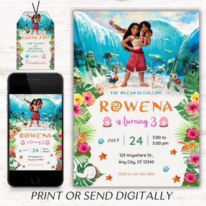 Moana Invitation, Kids Digital invitation,Moana Party Invite,For Girl Invite,Editable in Canva,Modern Birthday Template Printable