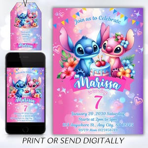 Stitch Birthday Invitation, Printable Lilo and Stitch Invitation, Kids Stitch Angel Birthday Invite, Aloha Stitch Birthday, Canva Template