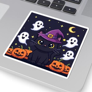 Cute Kawaii Cat Halloween Sticker, Whimsical Spooky Decor, Halloween Spooky Season Gift, Boo Basket, Fall Vibe, Halloween Spooky Lover Gift