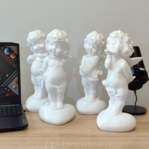 3D Printed White Decor on Heart Base Boy Angel Figurine