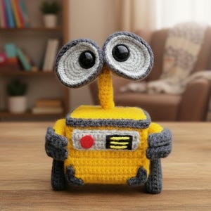 Padrão de crochê de robô inspirado no WALL-E | PDF de amigurumi fofo | Brinquedo robô faça você mesmo | Download em PDF em inglês | Padrão de pelúcia do WALL-E sem costura