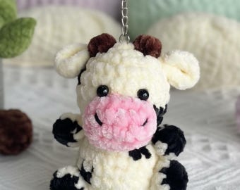 Cute Cow Keychain Crochet Pattern, Simple Beginners Mini Amigurumi Animal, Crochet Easy Kids Nursery Toy Pattern, cow crochet pattern.