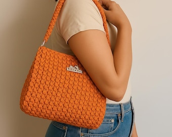 Orange Häkelmuster, Anleitung, Häkelanleitung, Tasche häkeln, Muster, Handtasche Frau, Häkelanleitung, Tasche häkeln, PDF häkeln