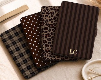 Capa retrô marrom para Kindle, capa para Paperwhite de 11ª/12ª geração com alça de mão, capa para Kobo Clara e Libra, capa com estampa preppy, presente para amantes de livros.