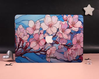 Stained Glass Art Sakura Mac Protective Cases; New Macbook Air 15/13/11 Case; MacBook Ret 13/15 Case;Pro 14/15/16 A3401 2024 M2 M4 2025 Case