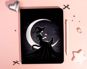 Hexe auf dem Mond iPad Hülle Abdeckung für iPad 11 Zoll 10,2 Zoll 9,7 Zoll, neue iPad Air 6/5/4 iPad Pro iPad 2024 2025 iPad mini 6 iPad A16 Air7 Fall