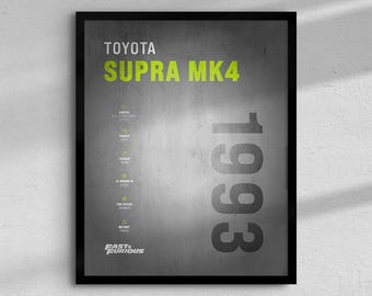Toyota Supra MK4 Car (Fast and Furious) inspired Digital Art for Wall Poster, Technic 42204 compatible