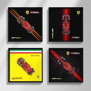Vier Sätze von F1-inspirierten Designs digitaler Ferrari-Rennwagenkunst für Wandposter, kompatibel mit Speed Champions 77242